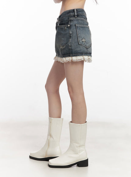 lace-trim-distressed-denim-mini-skirt-cy521