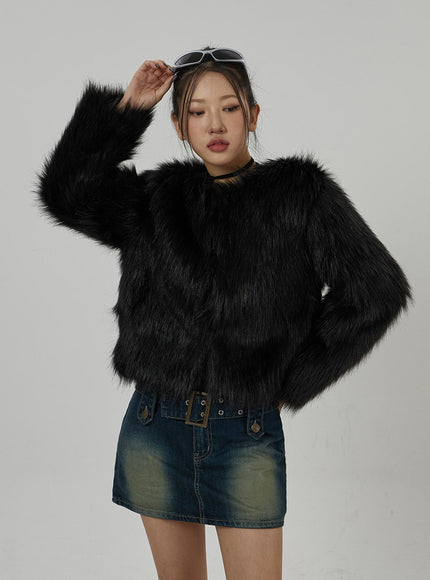 Faux Fur Hook Cropped Jacket CD21