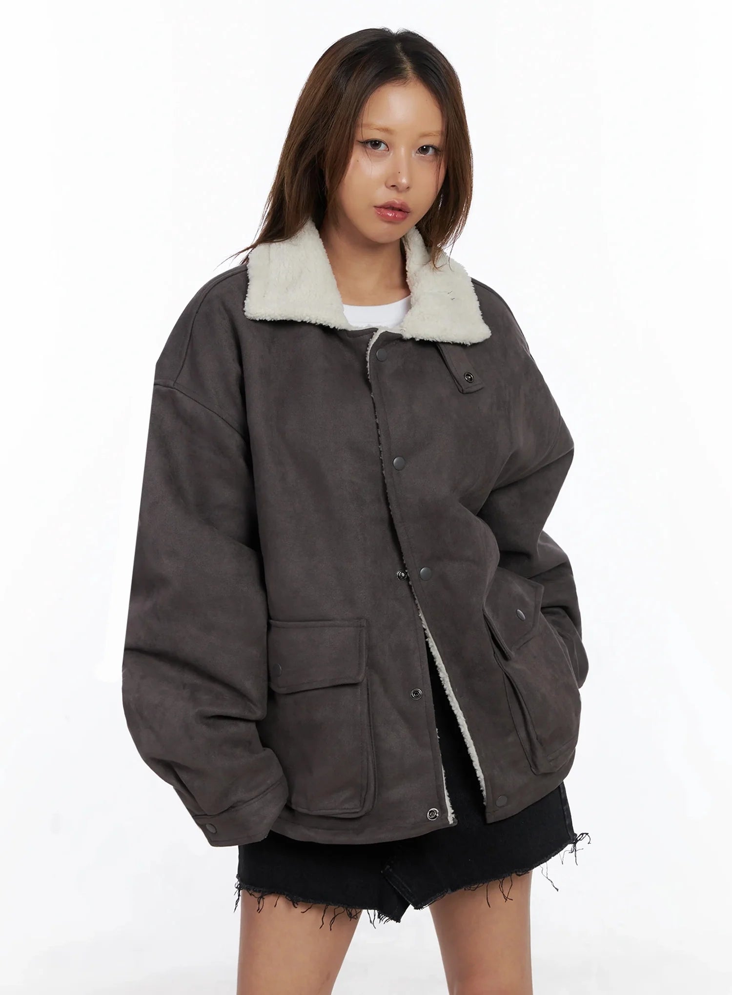 Oversized Suede Shearling Jacket IN528
