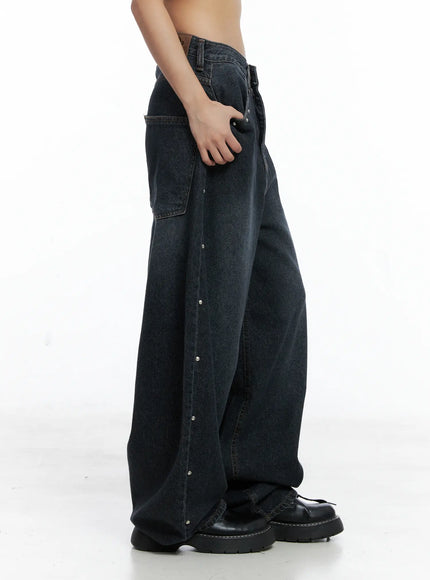 Rivet Detail Washed Wide-Leg Jeans CS505