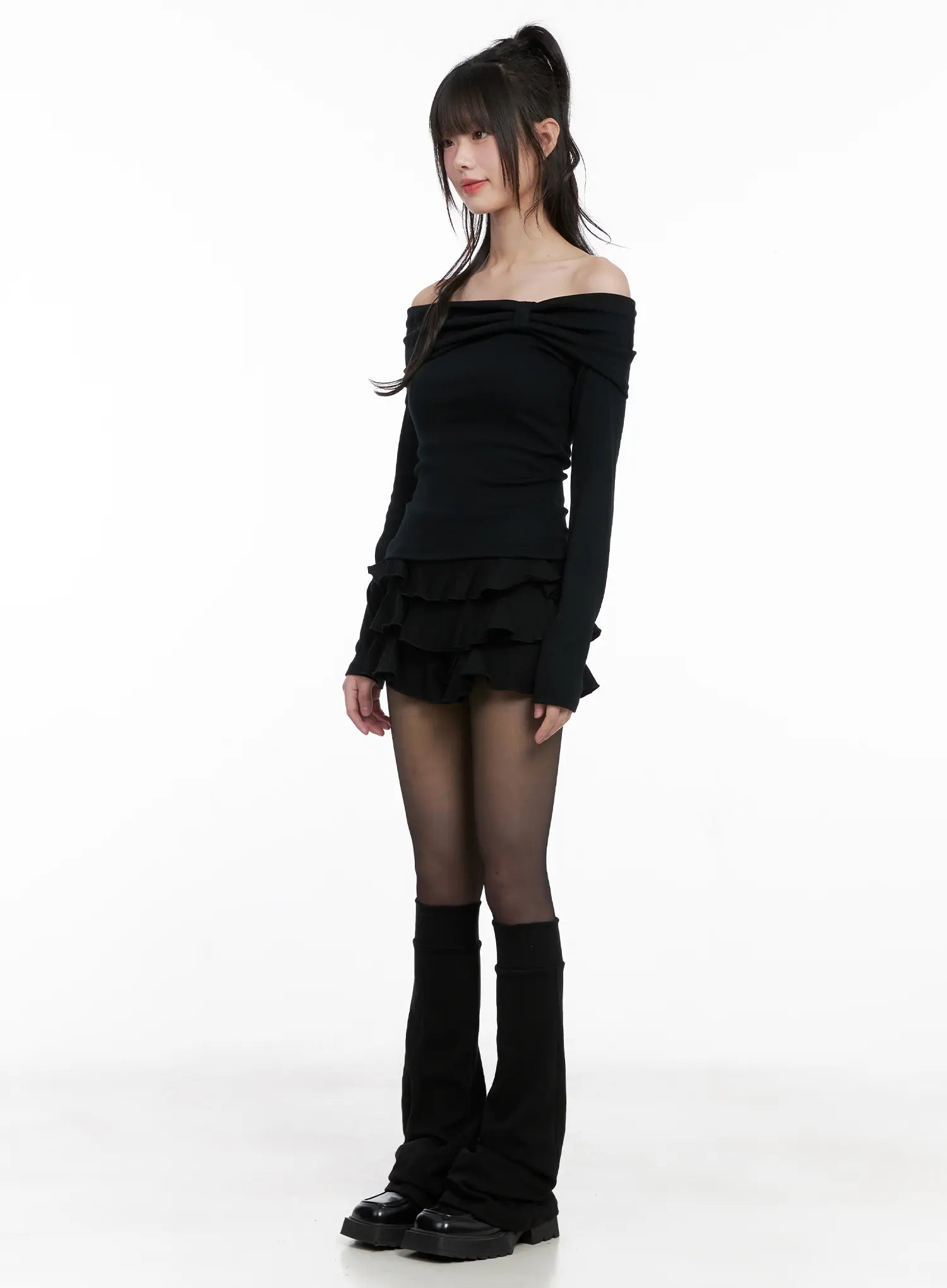 Ribbed Off-Shoulder Long Sleeve Top CG518