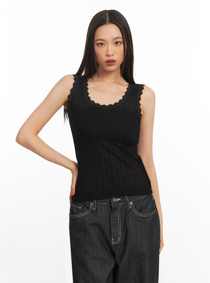 Lace-Trim Fitted Tank IA507
