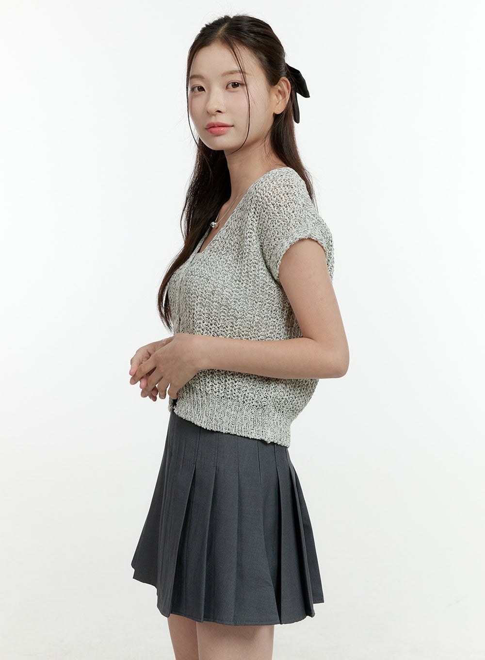 knitted-v-neck-short-sleeve-cardigan-ol430