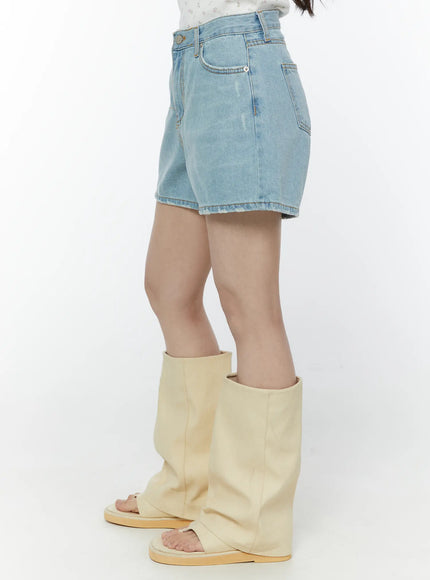 Washed Denim High-Waist Shorts IY507
