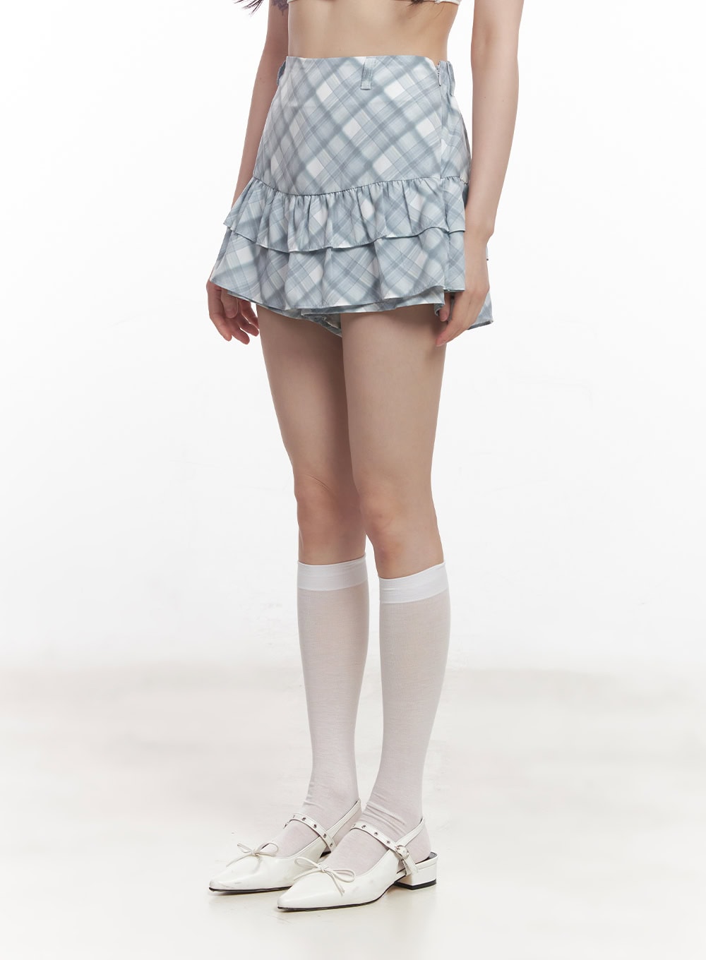 frill-plaid-print-mini-skirt-cy521