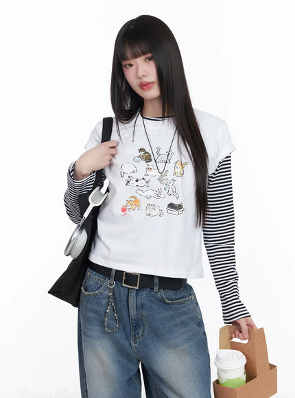 Kitty Graphic Semi-Crop Tee CM526
