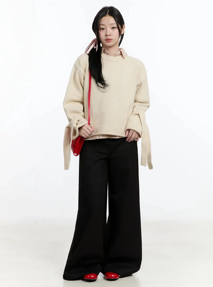 Ribbon Sleeve Knit Sweater IM513