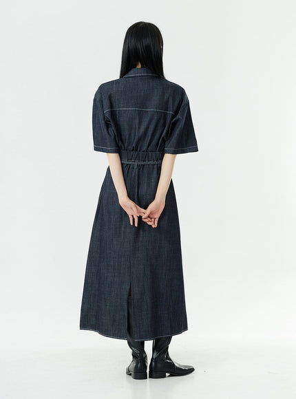 Stitch Denim Set-Up Blouse with Pocket OG23