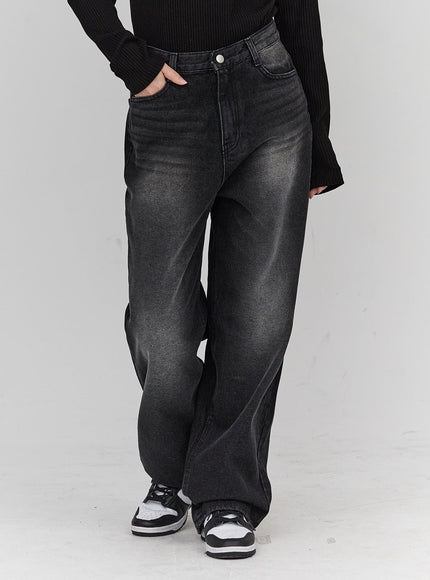 Light Washing Wide Leg Black Jeans CN23