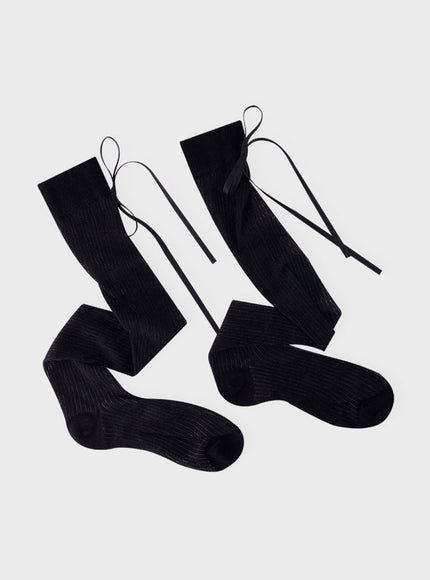 grace-back-ribbon-socks-ia521 / Black