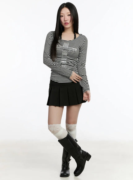 Striped Pleated Mini Skirt CM511
