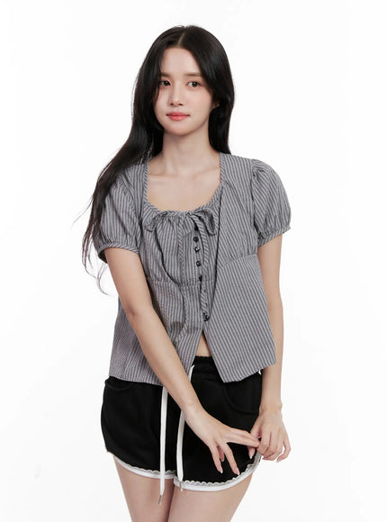 striped-puff-sleeve-ribbon-top-cl516