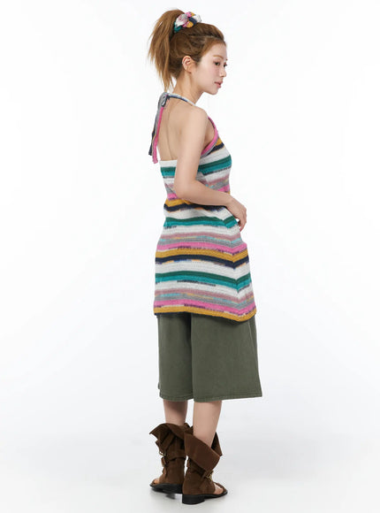 Striped Halter Knit Mini Dress CY506