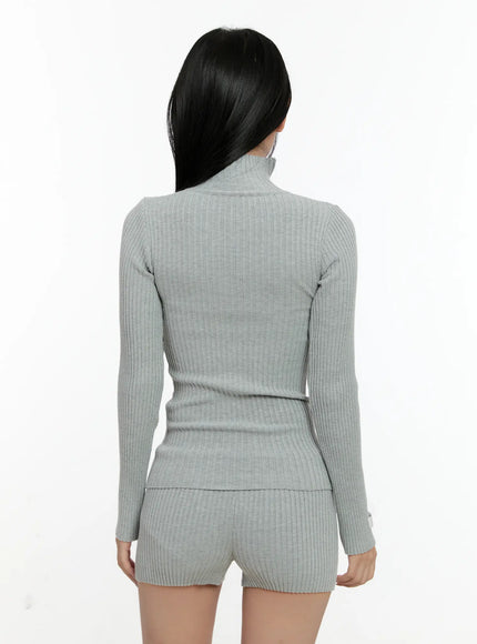 Ribbed Knit Zip-Up and Shorts Set CN505