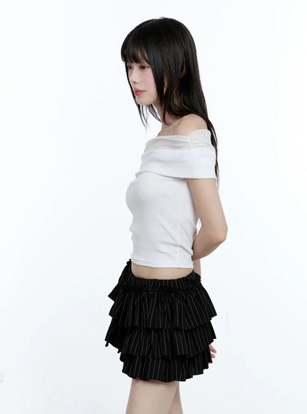 Off-Shoulder Ribbed Knit Top CG507