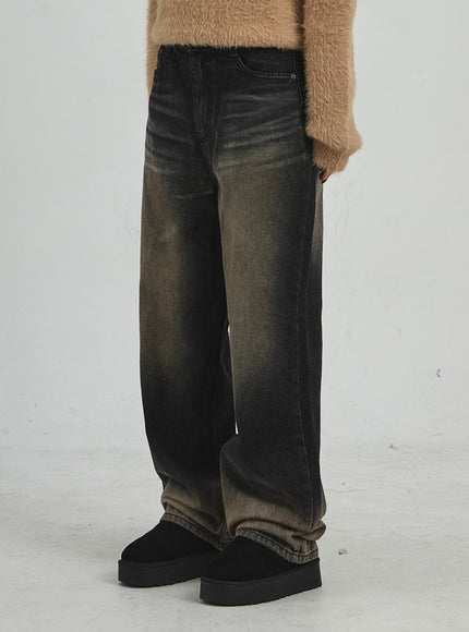 Vintage-Waschung Jeans mit weitem Bein CD09