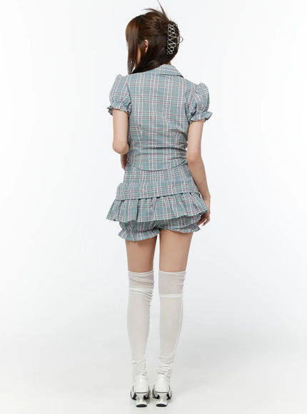 check-puff-sleeve-crop-blouse-cy518