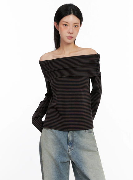 Striped Off Shoulder Top IS508