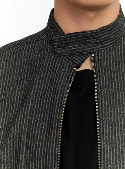 Men's Striped Denim Band-Collar Jacket IN525
