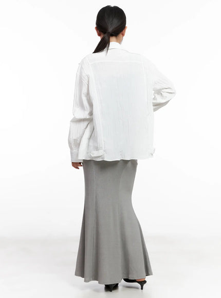 White Button-Up Long Sleeve Shirt CL518