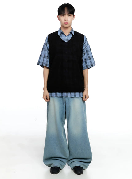 Men's Linen V-Neck Knit Vest IG520