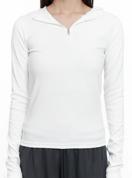Half-Zip Hoodie Long Sleeve Top CG519