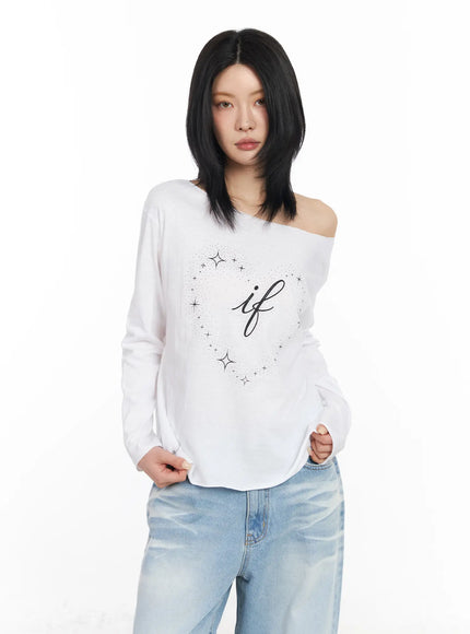 Off-Shoulder Graphic Long Sleeve Top CF526