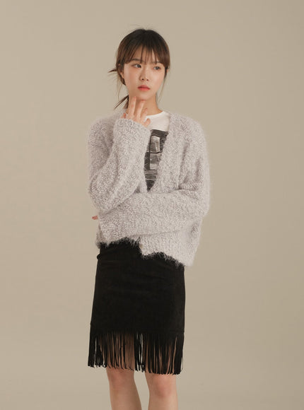 Tassel Hem Knee Length Skirt