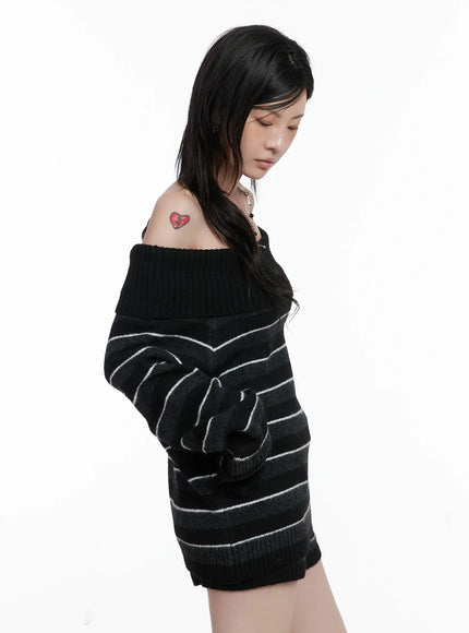 Striped Off-Shoulder Sweater and Shorts Set CS529