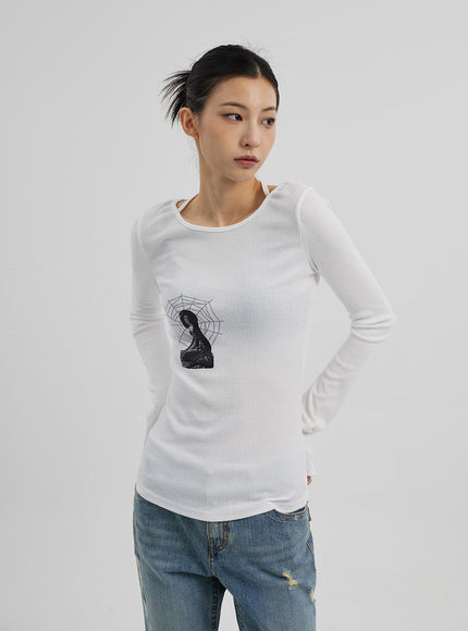 Graphic Ribbed Knit Top CF309
