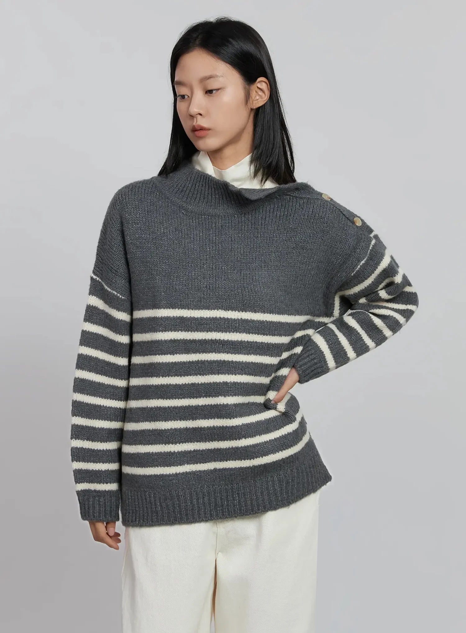 shoulder-cutout-striped-knit-sweater-id504