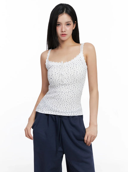Flower Lace-Trim Tank Top IS525
