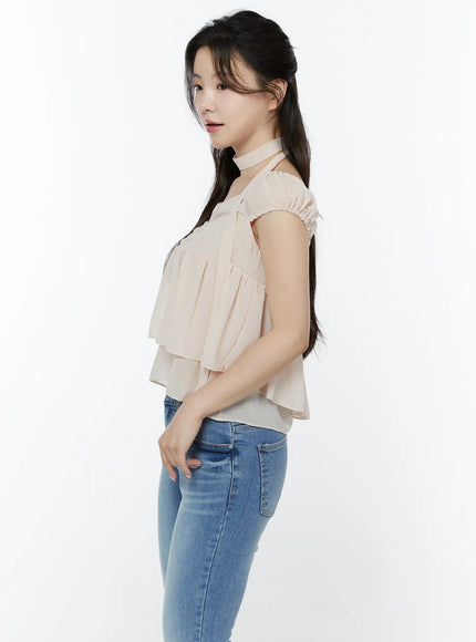 chiffon-layered-blouse-and-skinny-scarf-set-iy511