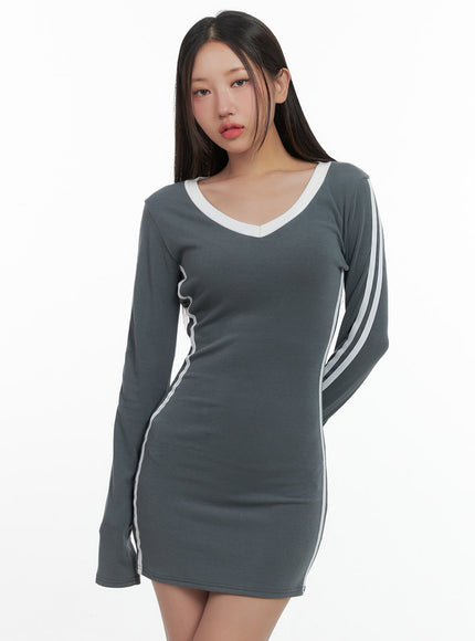 chic-v-neck-fitted-mini-dress-co402