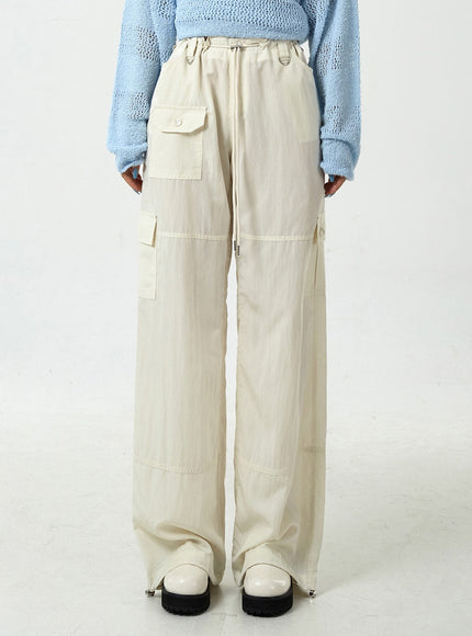 Drawstring Waist Wide Cargo Pants CU13