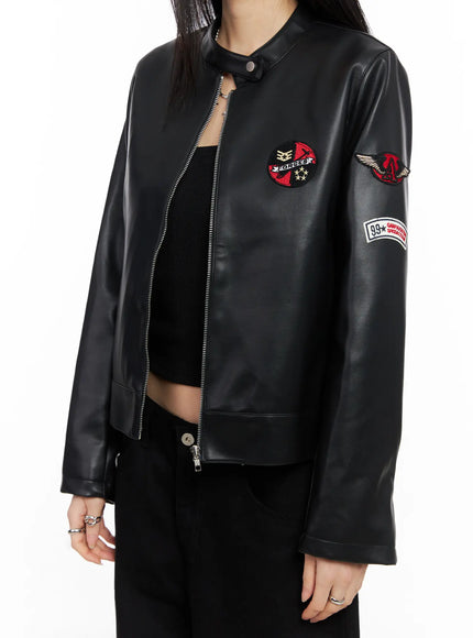 Graphic Crop Leather Jacket CC1109