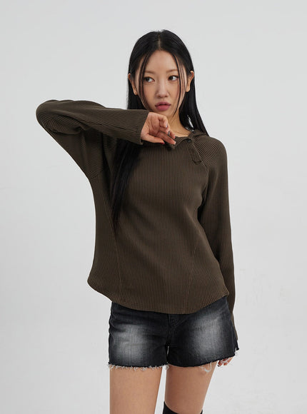 Side Button Detail Knit Hoodie CJ318