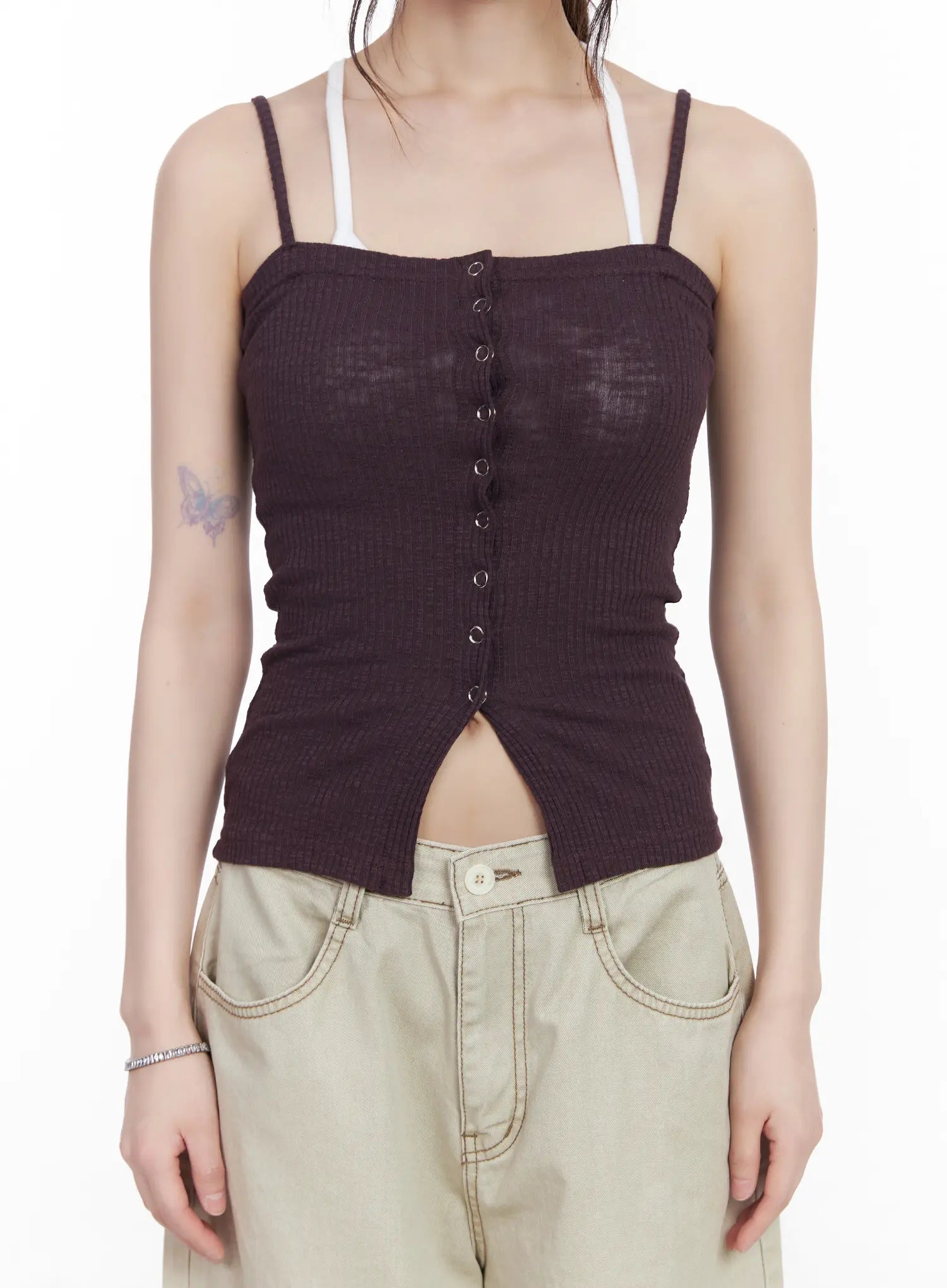 Ribbed Buttoned Tank Top CM526