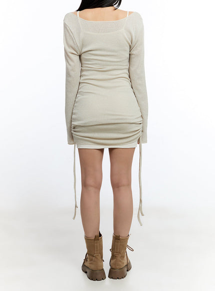 shirred-string-long-sleeve-mini-dress-iu503