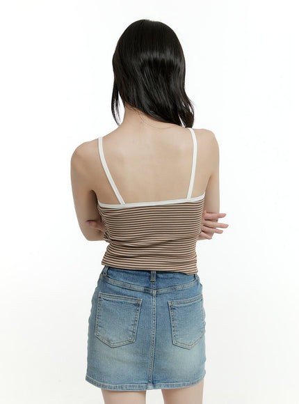 Striped Buttoned Crop Cami Top CF423