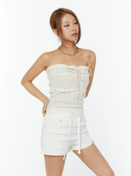 pastel-knit-strapless-top-cy520 / Light beige