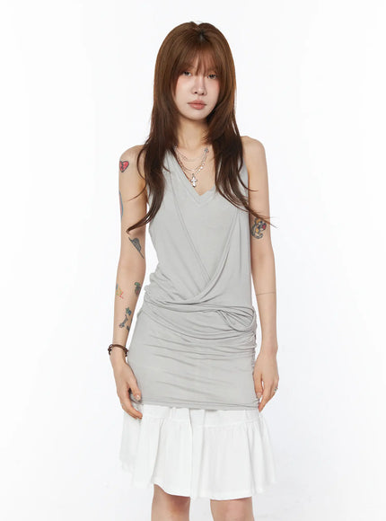 draped-halter-wrap-top-cy528 / Light gray