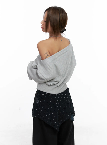 Off-Shoulder Boat Neck Sweatshirt CS524