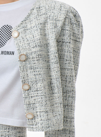 Ensemble cardigan court et short en tweed BF301