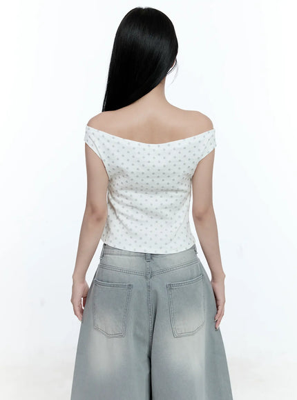 Polka-Dot Off-Shoulder Tee CG511