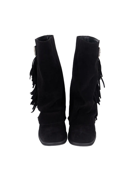 Brown Suede Fringe Boots CF503
