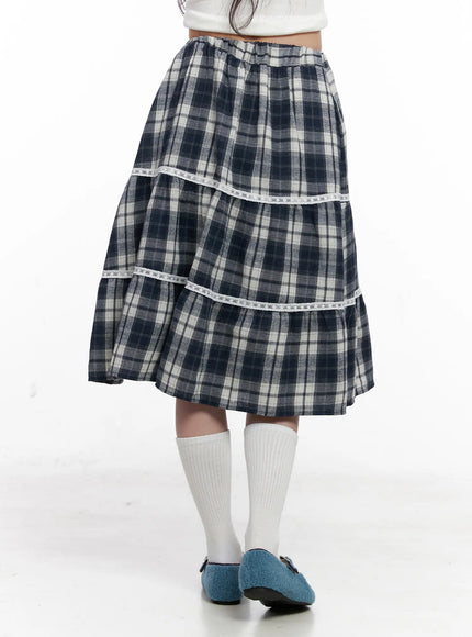Plaid Ruffle Midi Skirt CO522