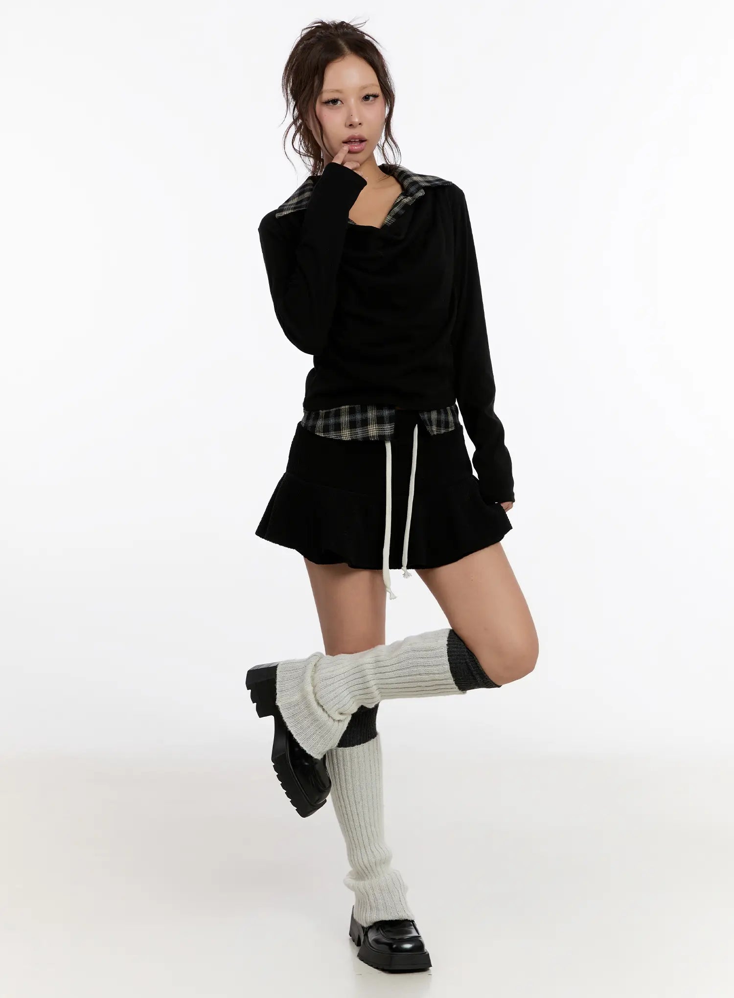 plaid-layered-long-sleeve-top-cn527