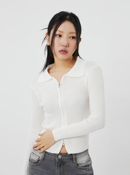 Ribbed Knit Zip-Up CF324