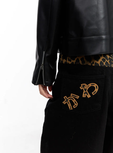 Graphic Crop Leather Jacket CC1109